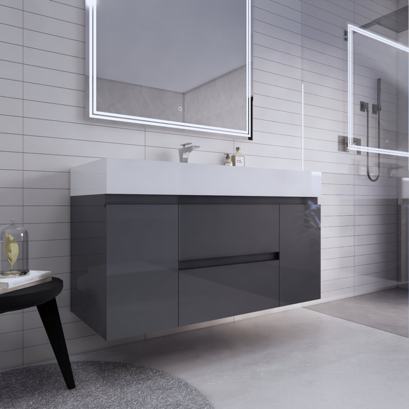 Babajide Bathroom Vanity with Acrylic Top, High Gloss Gray