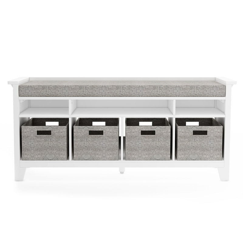 Creamy White Kids' Multi-Use Storage Bench with Cushion & Bins