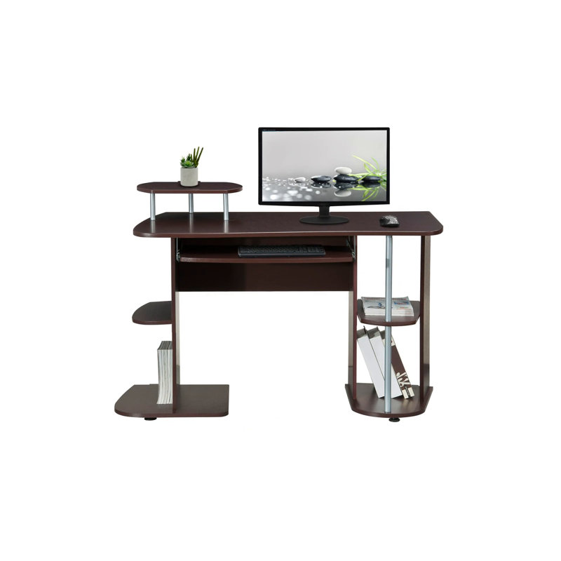 Elegant Chocolate MDF Computer Desk with Keyboard Tray and Storage