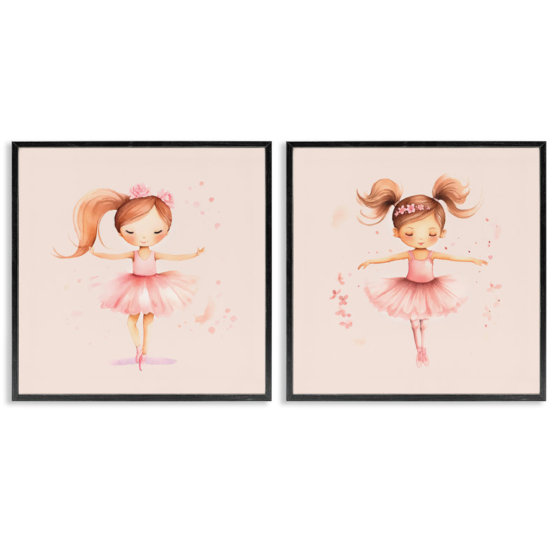  «Little Ballerina Dancers», ensemble de 2 giclées par Andrea Haase, H 12 po x l 12 po, Giclée encadrée noir minuit