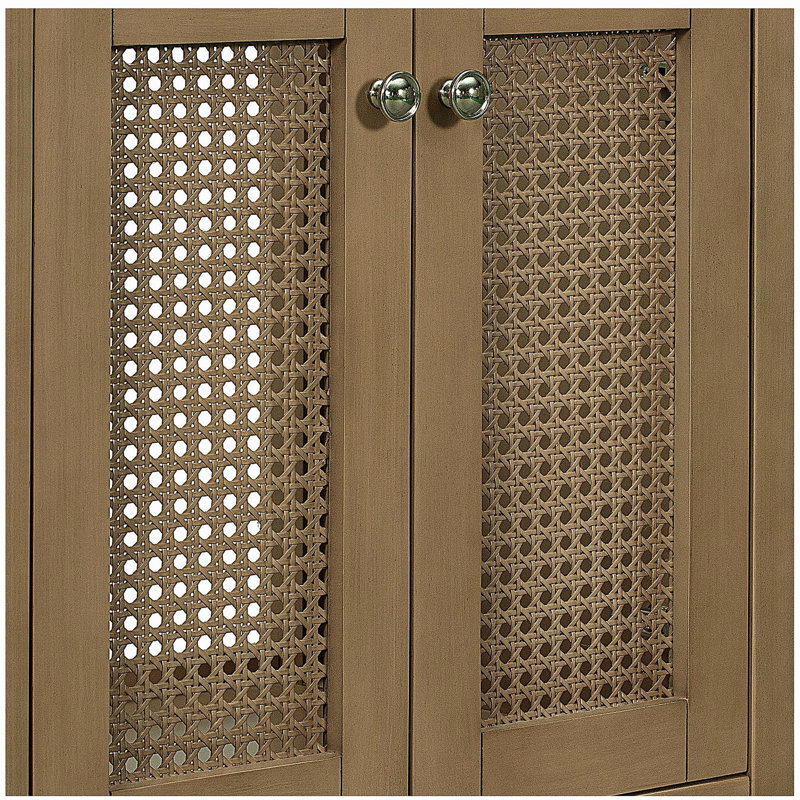 24" Bathroom Vanity without Basin, Only Base, Woven Cabinet with Door and Drawer, Solid Frame and MDF Board, Natural