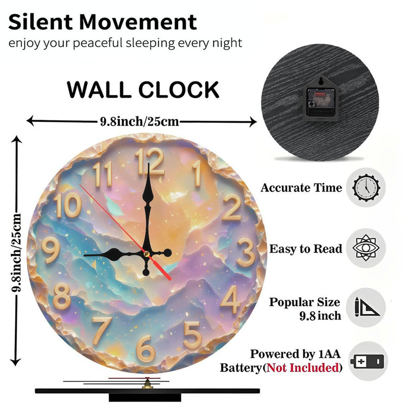 Horloge pastel avec chiffres dorés