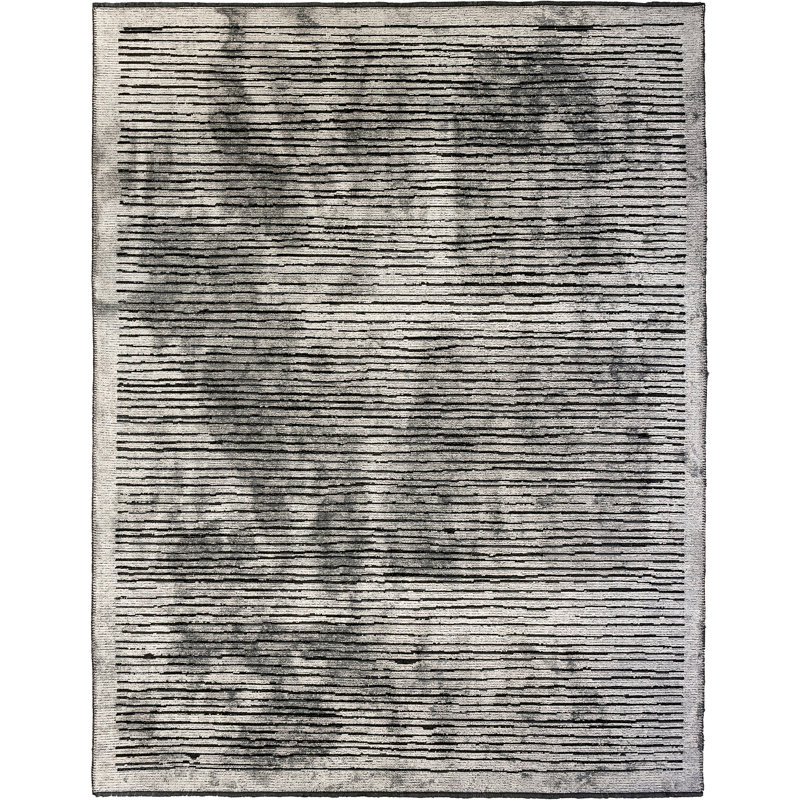 Rapture Striped Cotton Silver Gray/Black Area Rug, Rectangle 7'10" x 11'2"