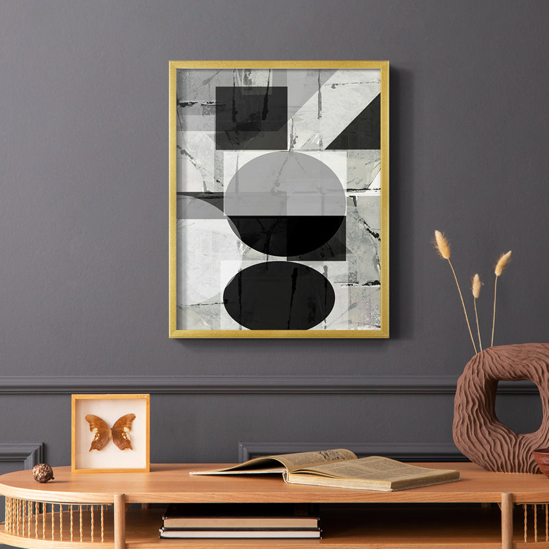 «Abstract Neutralité II», reproduction encadrée - bois massif, Or, H 20 po x l 16 po
