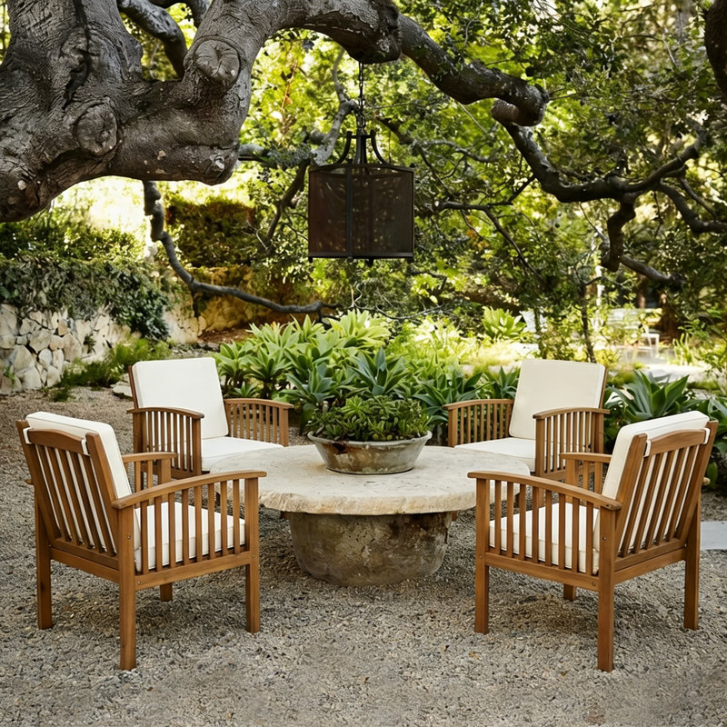 Acacia Outdoor Lounge Chair, Brown Frame/Cream Cushion
