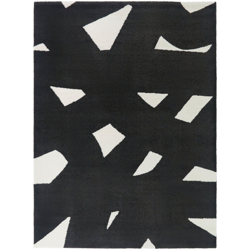Sergio Cream/Black Abstract Geometric Area Rug, 5'3" x 7'