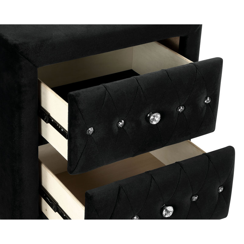 Waldschmidt 23" Width Fabric Upholstered 2-Drawer Nightstand, Black