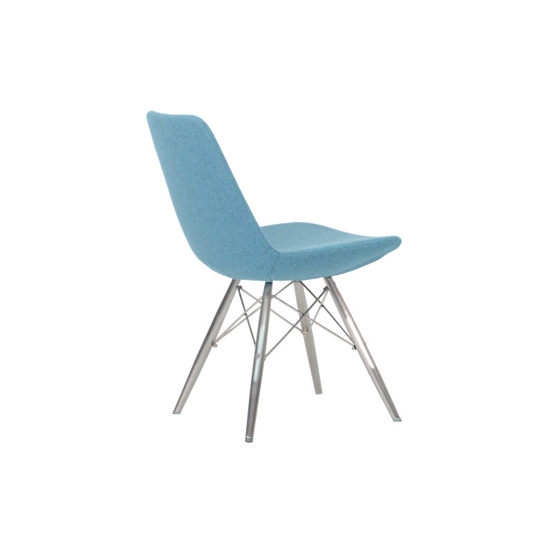 Chaise de salle à manger rembourrée en cuir véritable mw Eiffel, Acier inoxydable, Laine bleu ciel