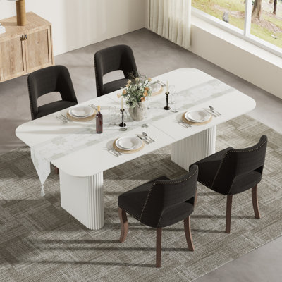 Ensemble de salle à manger rectangulaire moderne à double caisson avec chaise en bois Modern Farmhouse
