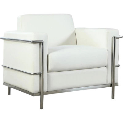 White Faux Leather Club Chair With Frame Modern For Bedroom Contemporary Living Space