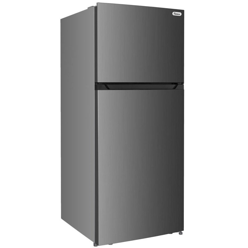 Impecca 17.6 cu. 27.6W with Top Mount Freezer Refrigerator Recessed Handle,, Stainless Steel