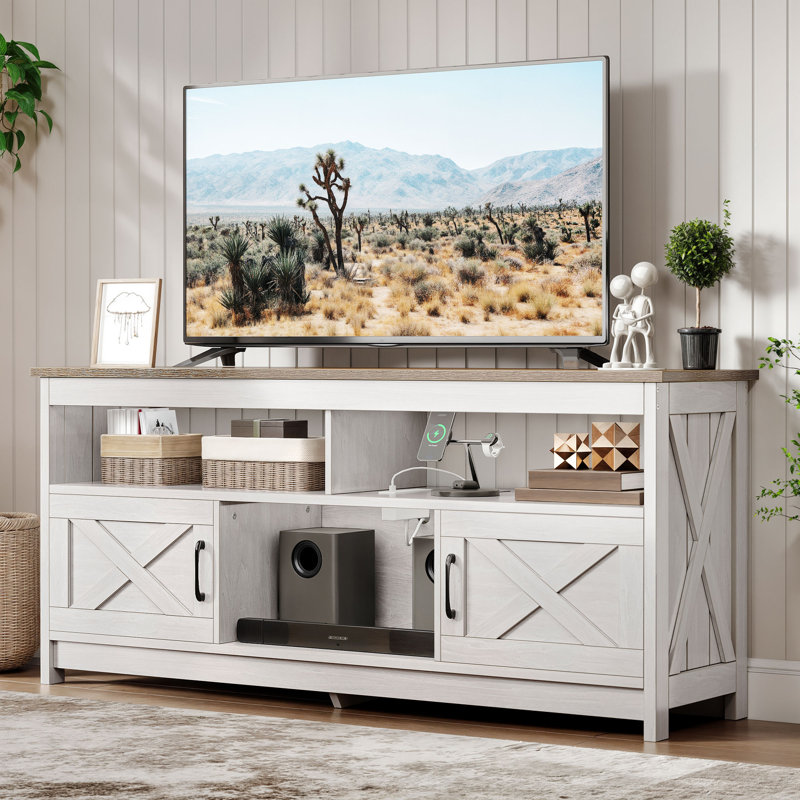 Stellan 59" Rectangular Farm House TV Stand with 2 Cabinets for TVs up to 65" For Living Room