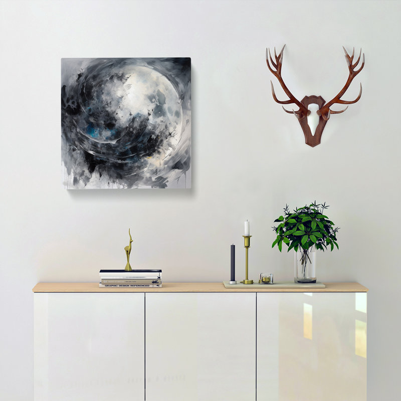Moon Gestural Art No.2 - Wrapped Canvas, 35cm H x 35cm W x 3cm D