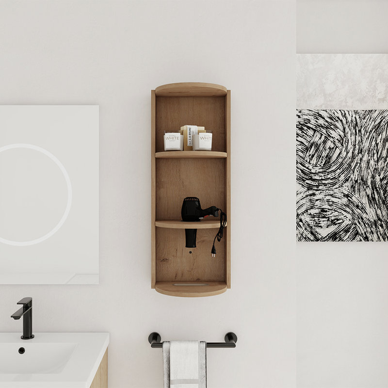 Unique Design Wall Mounted Bathroom Storage Rack With 3 Shelves, Imitative Oak