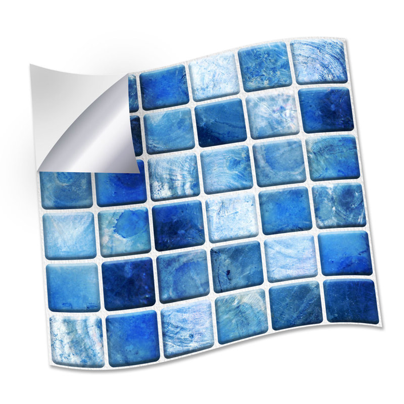 Carreau de mosaïque pelez et collez en aluminium 107 po x 24 po, Bleu / blanc