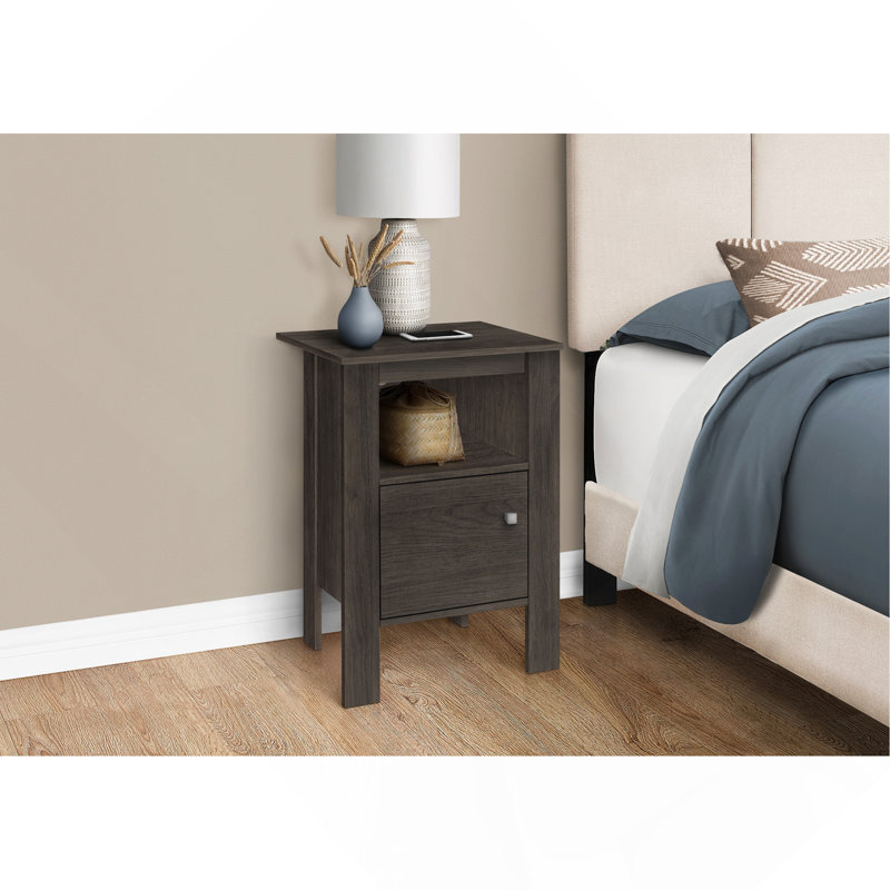 Table d'appoint, table d'appoint, table de bout, table de chevet, lampe, rangement, salon et chambre à coucher, stratifié brun, transitionnel