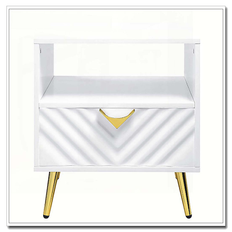White High Gloss End Table with Shelf