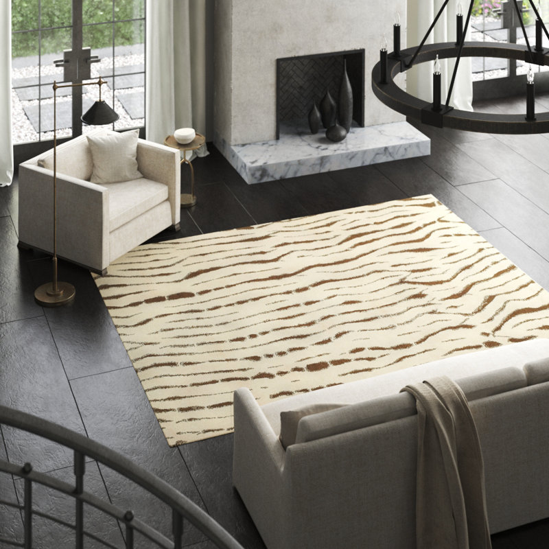 Kilimanjaro Wool Area Rug in Ivory/Black, Rectangle 6' x 9'