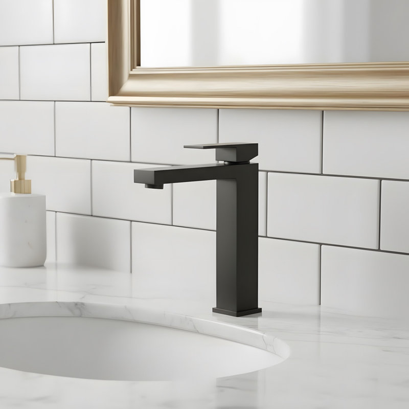 Robinet de lavabo de salle de bain moderne avec poignée simple, Noir