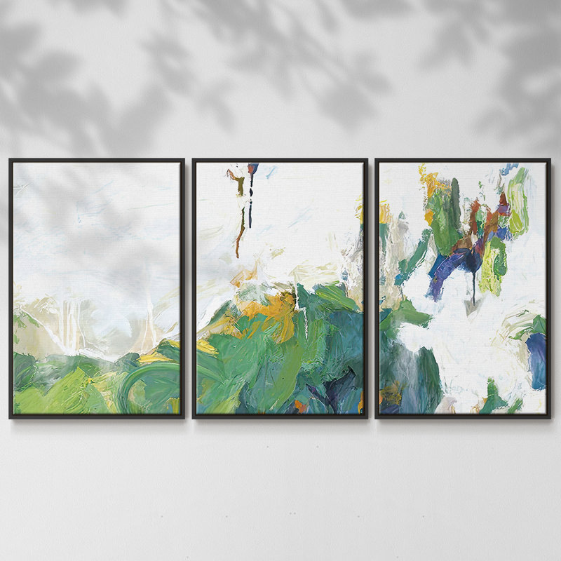 Hints of Spring - Multi Piece Framed Canvas, 36" H x 75" W x 2" D, Black