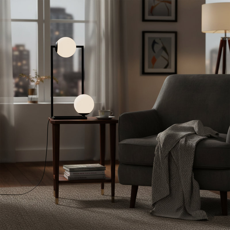 Lampe de table moderne 22 "à cadre carré" Velo ", Noir