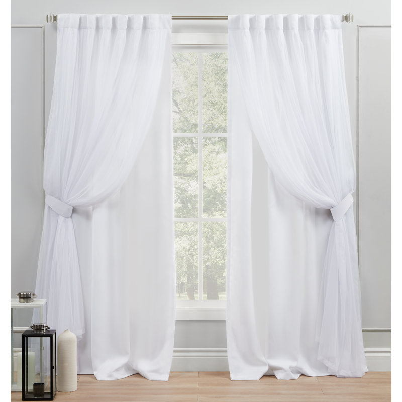 Paire de rideaux occultant et transparent avec passe-tringle et passe-tringle Exclusive Home Catarina, Blanc d'hiver