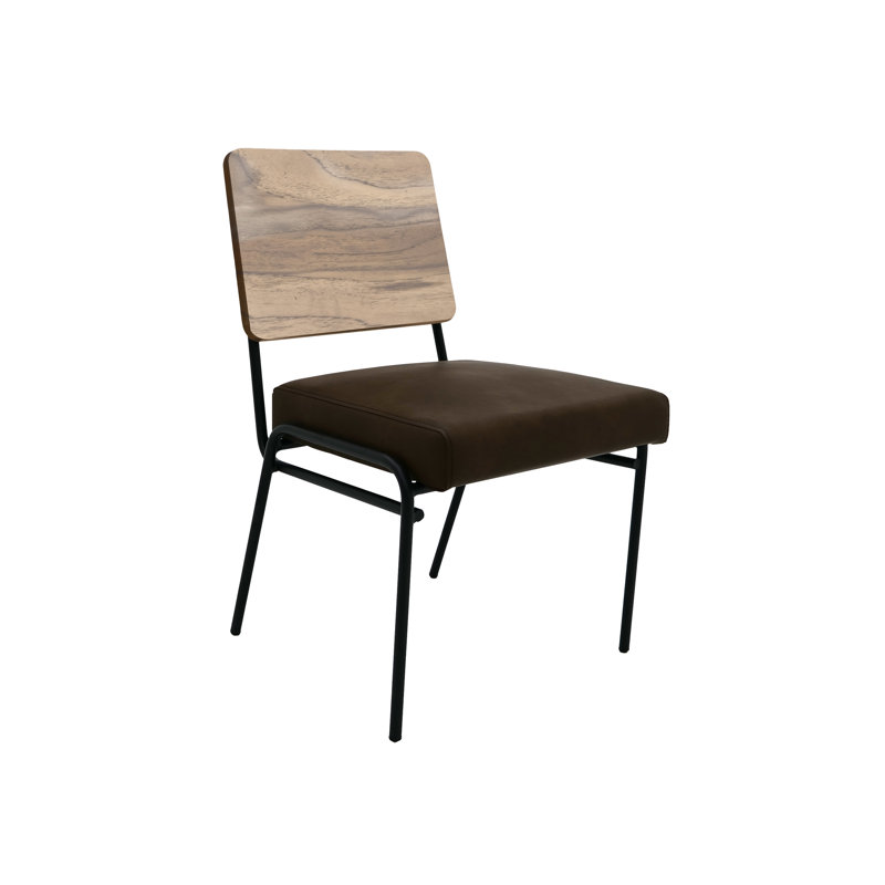 Chaise rembourrée et base en métal, Brun, Naturel