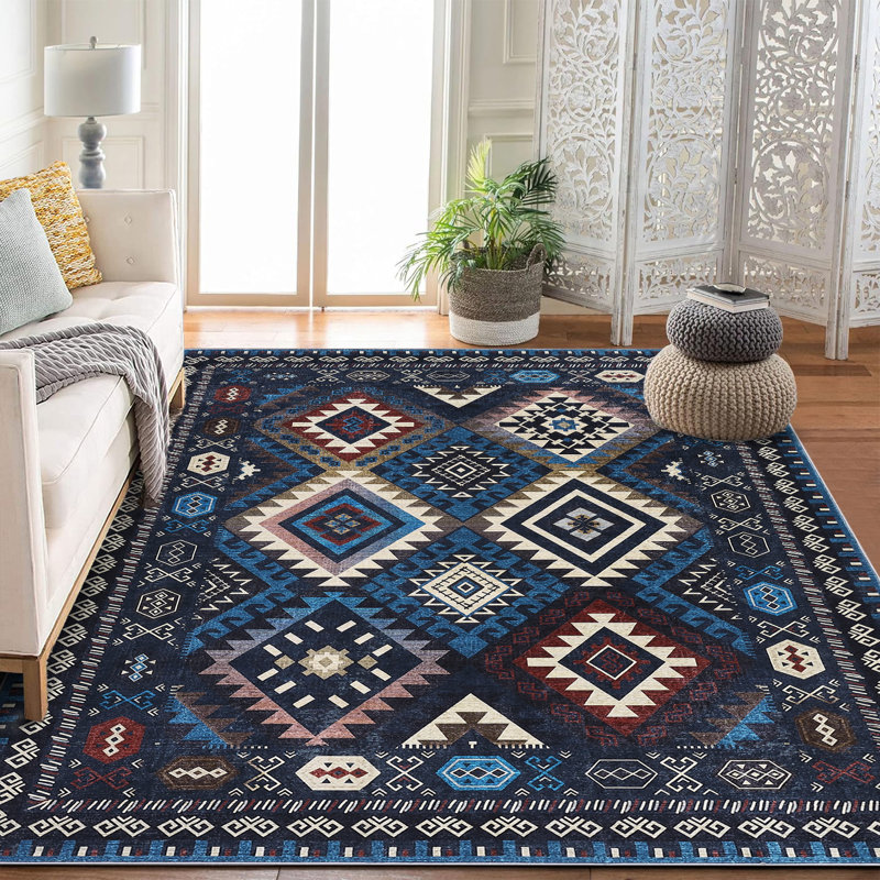 Washable Geometric Area Rug – Modern Rustic Style, Easy-Clean, Non-Shedding Carpet for Living Room, Bedroom, Kitchen, Dining, Nursery, Farmhouse