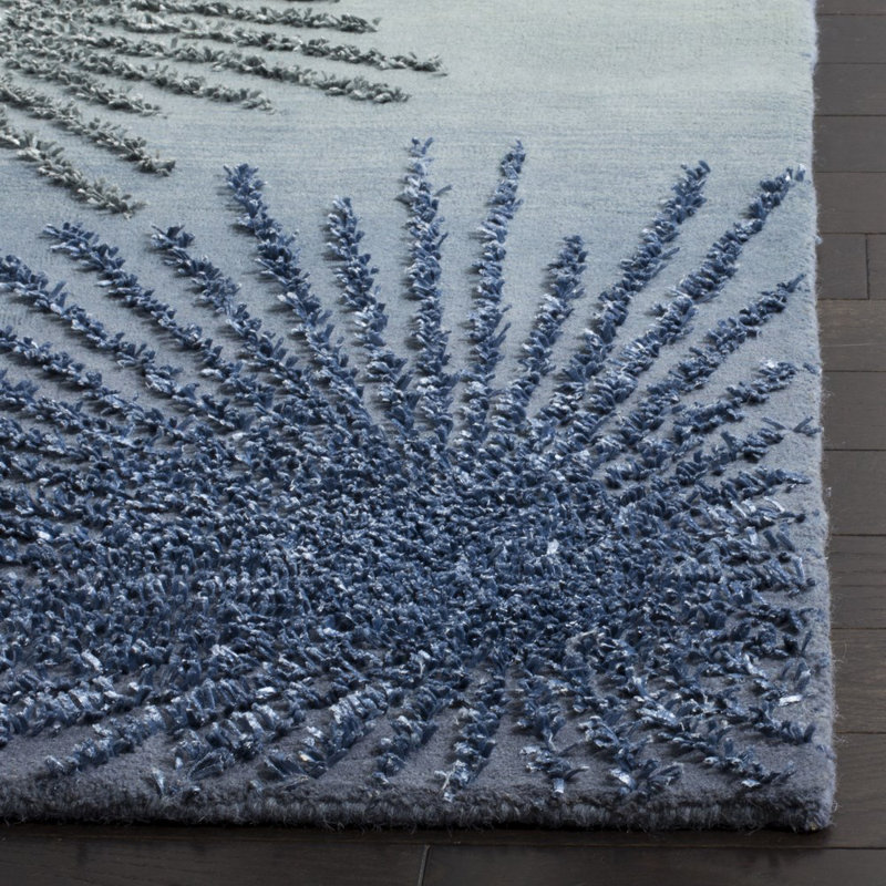 Tapis gris / bleu en laine touffeté à la main Amier, Rectangle 6 pi x 9 pi