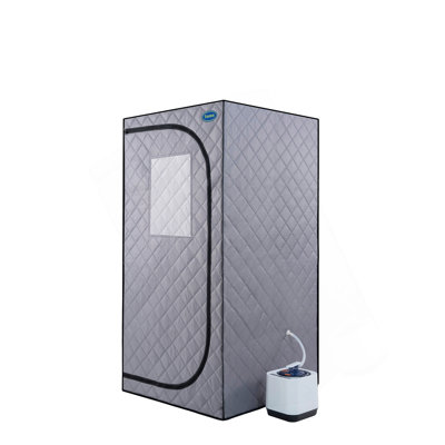 Portable Grey Mini Plus Style Steam Sauna Tent–Personal Home Spa, With Steam Generator, Remote Control, Foldable Chair, PVC Pipes. Easy To Install,Fast Heating, With FCC & UL Certification