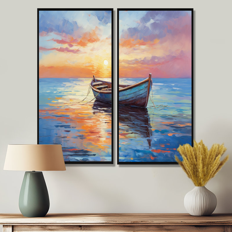 Bateau paysage marin impression I - décoration murale bleue, H 32 po x l 32 po, Reproduction encadrée sans passe-partout