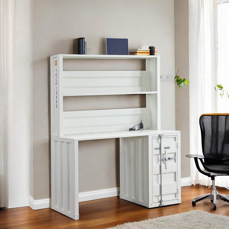 Cargo White Finish Writing Desk W/Hutch, White