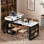 Table de salle à manger extensible avec plateau pliable et prise de courant, marbre blanc et noir de jais, 3 places, buffet pour îlot de cuisine