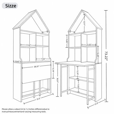 Bureau d'artisanat pliant avec tablettes de rangement, bureau convertible dissimulé en bibliothèque