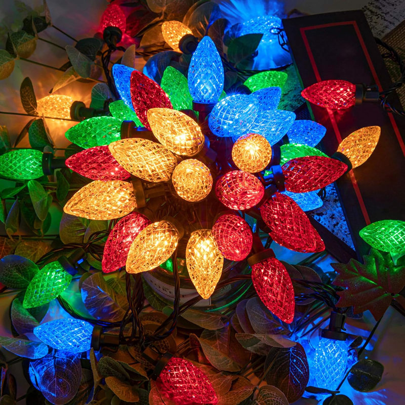 Guirlande de Noël 200 DEL de 66 pi C6 enfichable guirlande de lumières scintillantes 8 modes fonction minuterie imperméable et extensible pour la décoration de Noël intérieure ou extérieure (200, multicolore)