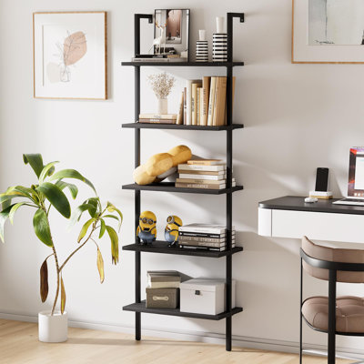 Ladder Shelf Open 5-Tier Bookshelf Wall-Mounted Black Wood Bookcase Storage Rack Open Industrial Modern Plant Stand Metal Frame -  Ebern Designs, 3D9A43E8FE4B42E9A0568580A0FD2B5A