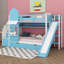 Lit superposé simple au-dessus de simple, lit superposé château avec 2 tiroirs, 3 tablettes et glissade, lit superposé en bois massif-1042665792-1042665807