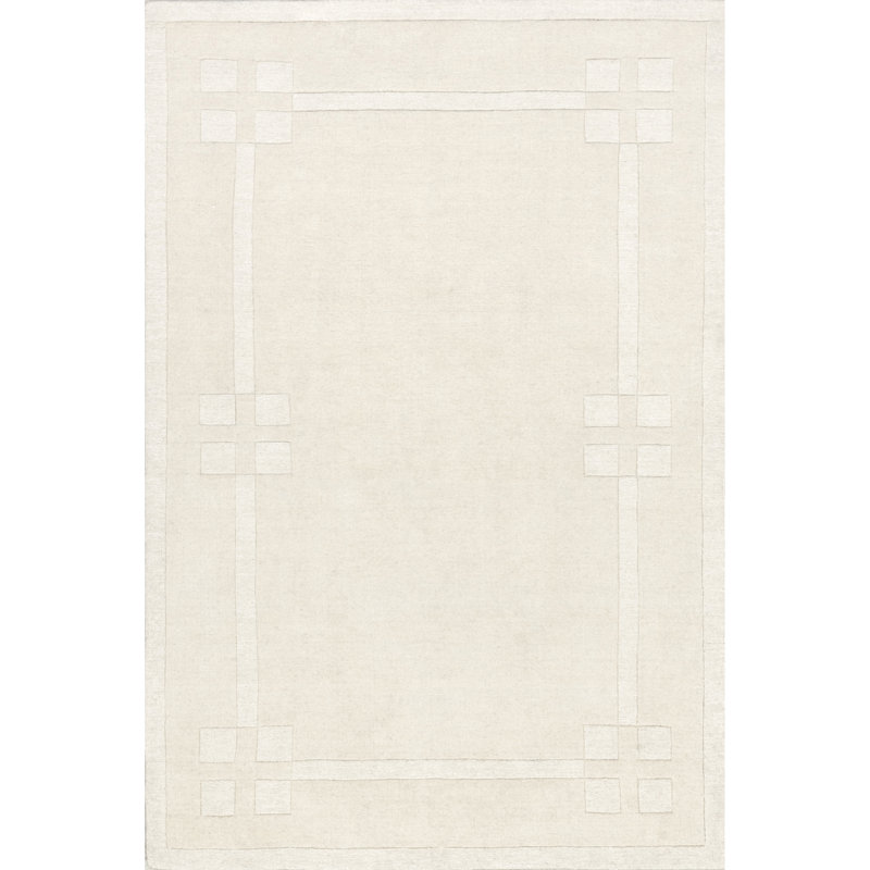 Ivory Rectangular Handmade Wool Area Rug