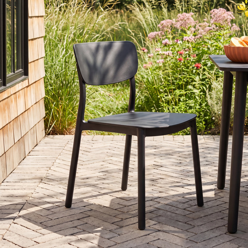 Farrah Outdoor Stacking Dining Side Chair, Black