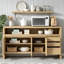 Buffet 60 po 3 portes 3 tiroirs avec placage en frêne massif, tablette semi-ouverte et découpe circulaire 60 po-1847809929