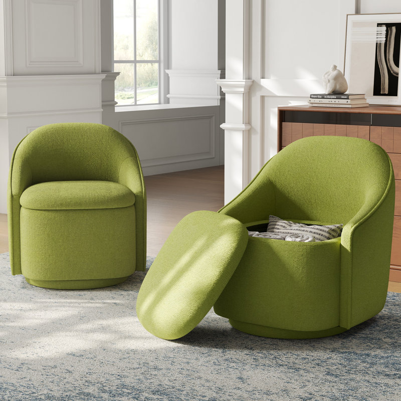  Fauteuil demi-tonneau pivotant avec rangement Aimille, Chenille vert Verna