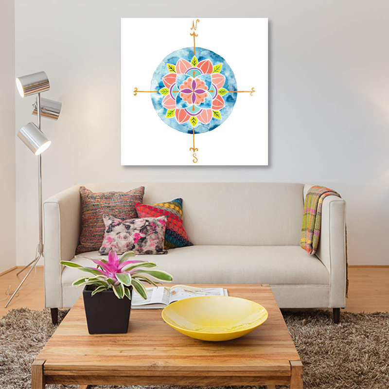 « blue mandala i », reproduction sur toile, Papier d'art encadré noir, H 16 po x l 16 po x P 1 po