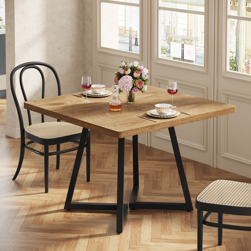 Table de salle à manger carrée, table de salle à manger industrielle 31,5 po, 1 pièce, Noir, Noir