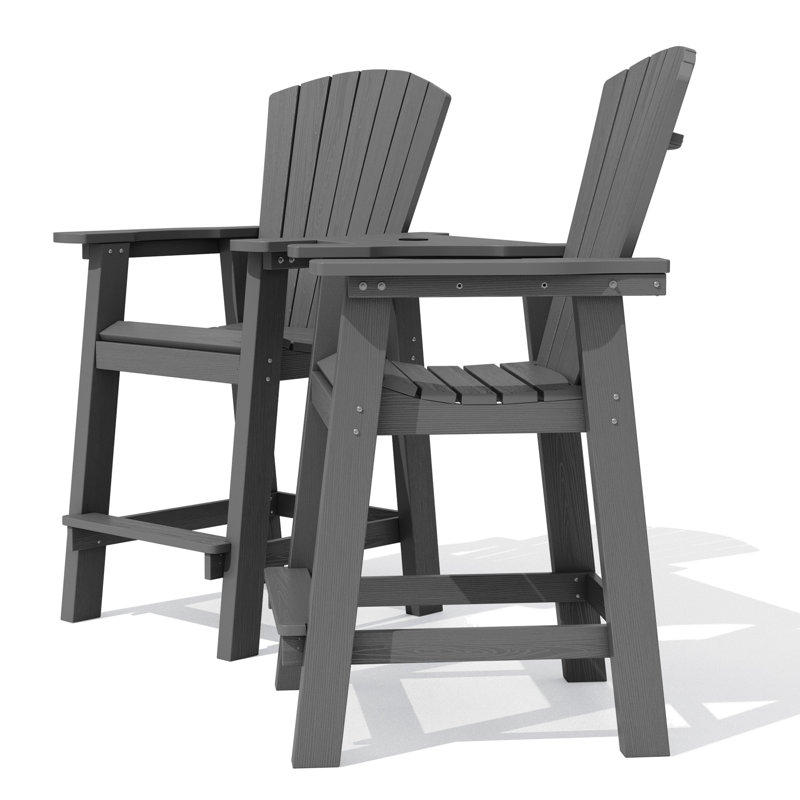Wolak HDPE Outdoor Adirondack Chair Set With Table, Gray