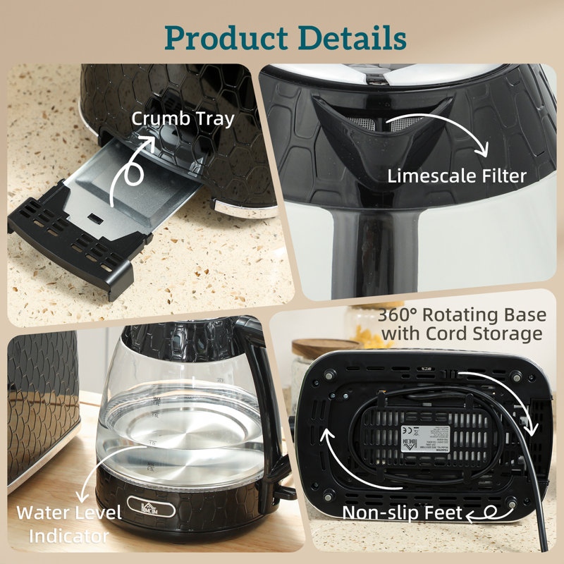 Kettle and Toaster Set, Black