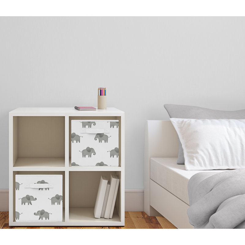 Gray and White Elephant Fabric Foldable Storage Bins Set