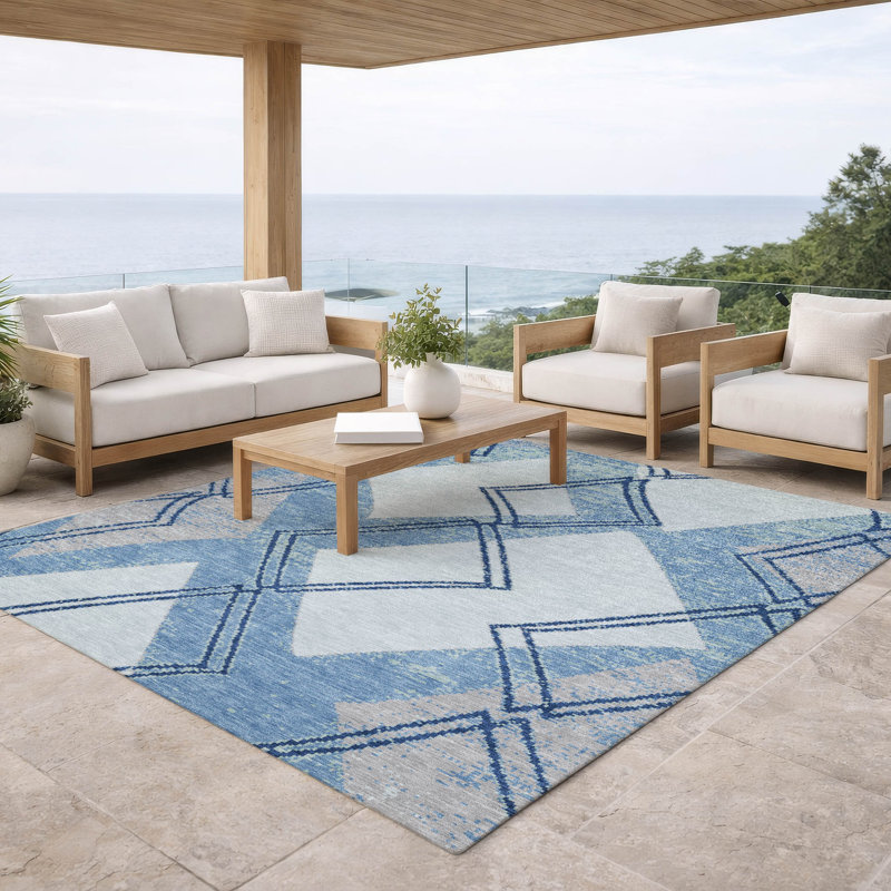 Machine Washable Indoor/Outdoor Chantille ACN2909 Geometric Rug, Sky, 8' x 10'