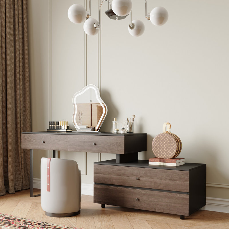 Carmavy Extendable Makeup Vanity Table Wooden Writing Desk with 4 Stroage Drawers