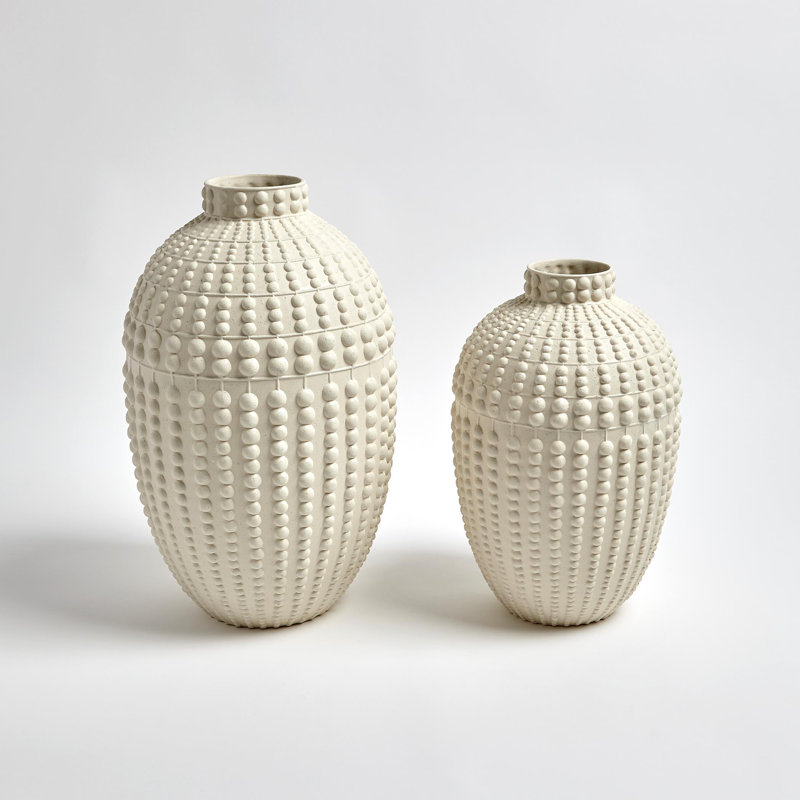 Nail Head Vase-Rustic White, 12" H x 8" W x 8" D
