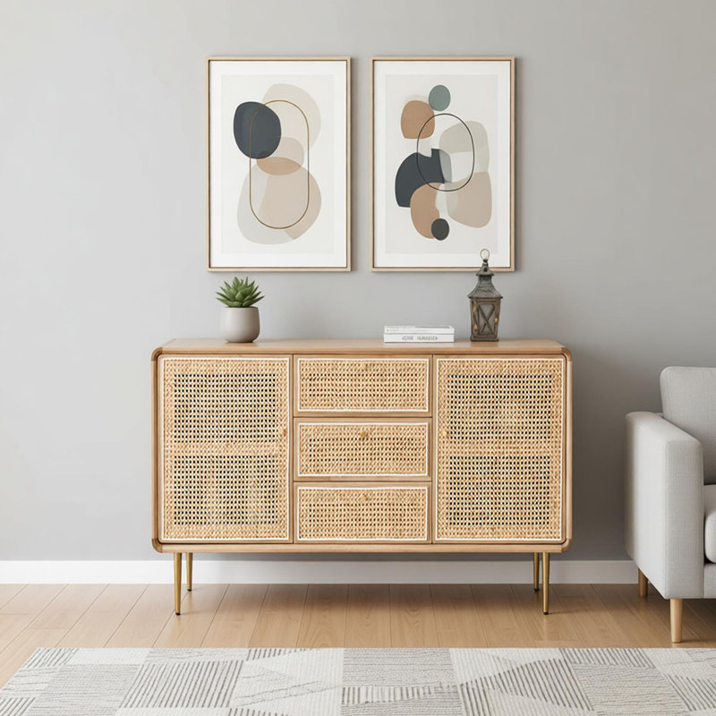 Buffet en rotin simple en bois massif, H 30,71 po x l 47,24 po x P 17,71 po